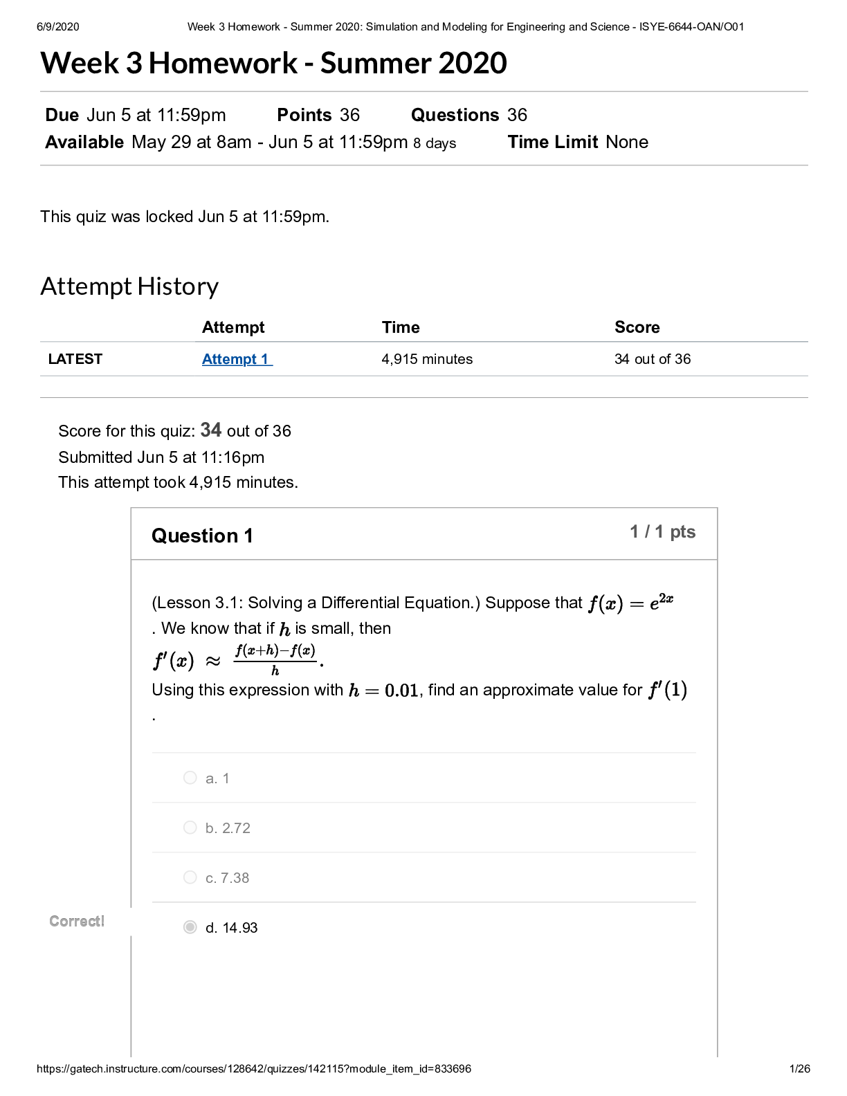 Preview image for Georgia Institute Of Technology ISYE 6644Week 3 Homework - Summer 2020_ Simulation and Modeling for Engineering and Science - ISYE-6644-OAN_O